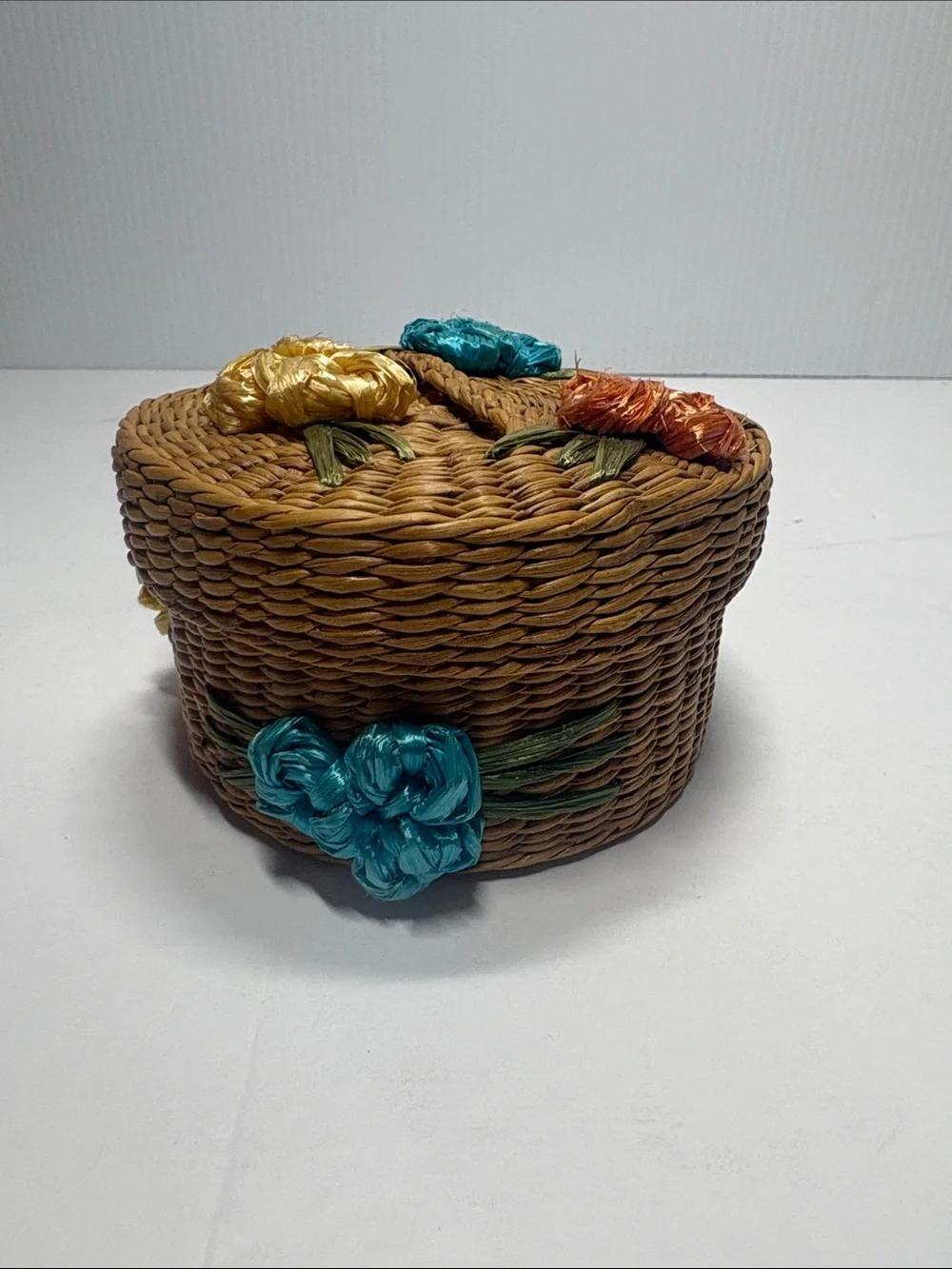 Handwoven Floral Wicker Trinket Box - Multicolor HL4